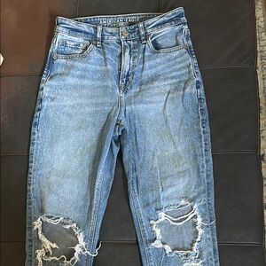 American Eagle Outfitters Blue Strigid Ripped Mom Jeans